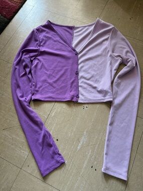 Two-Tone Purple V-Neck Long-Sleeve